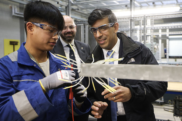 Rishi Sunak with a young engineer at BAE Systems, Barrow